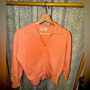 Vintage Cashmere Salmon Pink Button-Up Sweater Cardigan